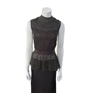 Missoni Knit Top Women's 44 Black Gold Metallic Peplum Sleeveless